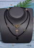 Boho Necklace, Seed Bead Layered Choker, Double Cross